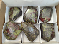 Polished Bastite Dragons Blood Stone Points x 6 From Tshipise, South Africa