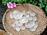 Polished Girasol Pearl Quartz Palm Stones x 23 From Ambatondrazaka, Madagascar