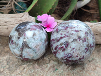 Polished Rubellite Pink Tourmaline Spheres x 2 From Ambatondrazaka, Madagascar