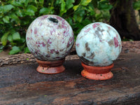 Polished Rubellite Pink Tourmaline Spheres x 2 From Ambatondrazaka, Madagascar