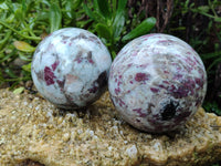 Polished Rubellite Pink Tourmaline Spheres x 2 From Ambatondrazaka, Madagascar