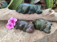 Hand Made Ruby Corundum In Chrome Verdite Carvings x 3 From Zimbabwe