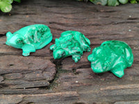 Hand Made Flower Malachite Frog Carvings x 6 From Congo