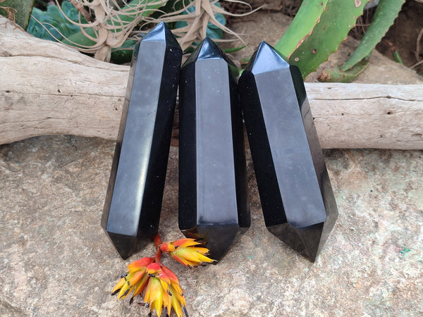 Polished Double Terminated Black Basalt Points x 3 From Antsirabe, Madagascar