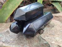 Polished Double Terminated Black Basalt Points x 3 From Antsirabe, Madagascar