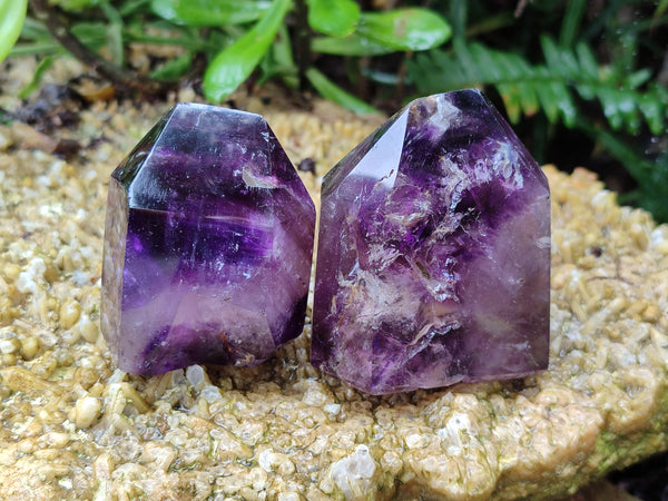 Polished Smokey Window Amethyst Quartz Crystals x 6 From Akansobe, Madagascar