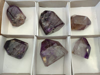 Polished Smokey Window Amethyst Quartz Crystals x 6 From Akansobe, Madagascar