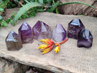 Polished Smokey Window Amethyst Quartz Crystals x 6 From Akansobe, Madagascar