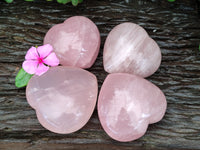 Polished Rose Quartz Gemstone Hearts x 4 From Madagascar