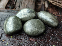 Polished Rare Pharaoh Stone Pyrite in Basalt Galet-Palm Stones x 12 Iron Duke Mine, Zimbabwe