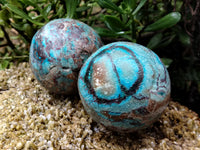 Polished Chrysocolla and Shattuckite Spheres x 2 From Congo