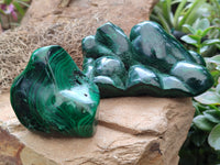 Polished Flower Banded Malachite Free Forms x 3 From Congo