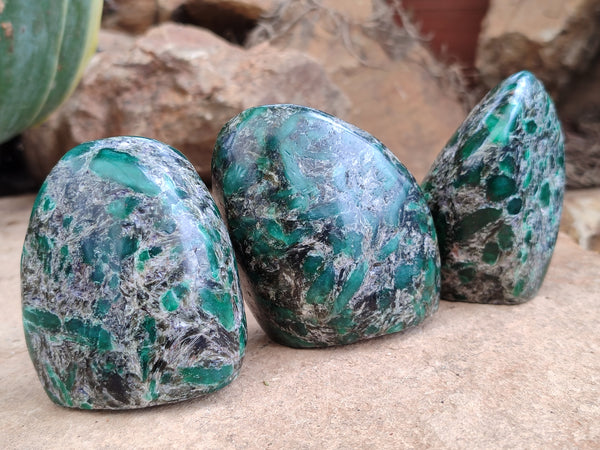 Polished Emerald Mica In Matrix Standing Free Forms x 6 From Mutoko, Zimbabwe