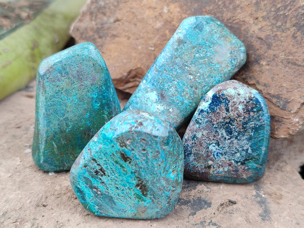 Polished Shattuckite With Chrysocolla and Azurite Free Forms x 12 From Congo