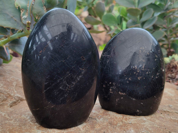 Polished Black Tourmaline Standing Free Forms x 2 From Madagascar