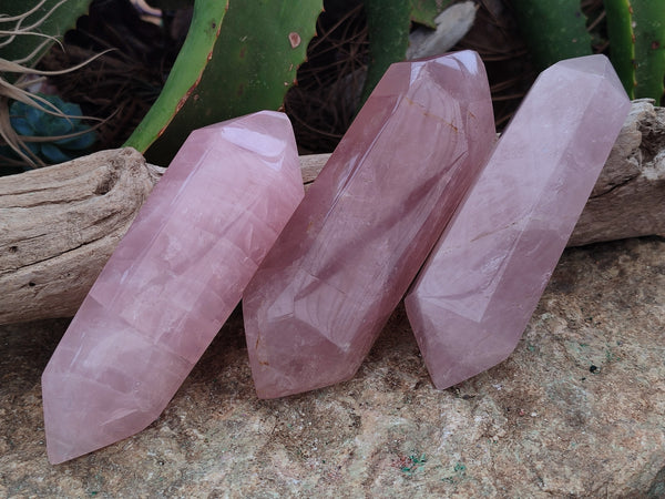 Polished Double Terminated Rose Quartz Points x 6 From Ambatondrazaka, Madagascar