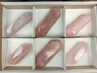 Polished Double Terminated Rose Quartz Points x 6 From Ambatondrazaka, Madagascar