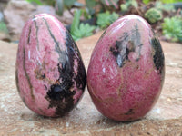 Polished Rhodonite Gemstone Eggs x 4 From Madagascar