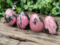 Polished Rhodonite Gemstone Eggs x 4 From Madagascar