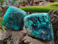 Polished Shattuckite With Chrysocolla and Azurite Free Forms x 3 From Congo