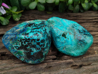 Polished Shattuckite With Chrysocolla and Azurite Free Forms x 3 From Congo