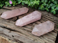 Polished Double Terminated Rose Quartz Points x 3 From Ambatondrazaka, Madagascar