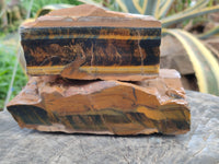 Polished On One Side Tiger's Eye Slabs x 2 From Prieska, South Africa