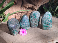 Polished Rare Emerald Mica In Matrix Standing Free Forms x 4 From Mutoko, Zimbabwe