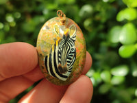 Polished Unakite Pendant with Hand Painted Zebra - Sold Per Item - From South Africa