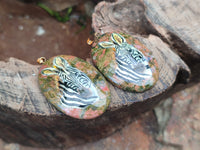 Polished Unakite Pendant with Hand Painted Zebra - Sold Per Item - From South Africa