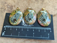 Polished Unakite Pendant with Hand Painted Zebra - Sold Per Item - From South Africa