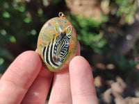 Polished Unakite Pendant with Hand Painted Zebra - Sold Per Item - From South Africa