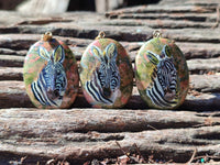 Polished Unakite Pendant with Hand Painted Zebra - Sold Per Item - From South Africa