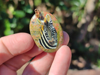 Polished Unakite Pendant with Hand Painted Zebra - Sold Per Item - From South Africa