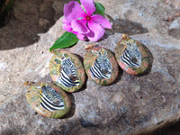 Polished Unakite Pendant with Hand Painted Zebra - Sold Per Item - From South Africa