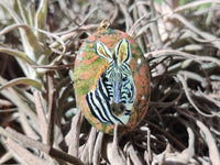 Polished Unakite Pendant with Hand Painted Zebra - Sold Per Item - From South Africa