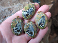 Polished Unakite Pendant with Hand Painted Zebra - Sold Per Item - From South Africa