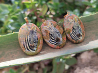 Polished Unakite Pendant with Hand Painted Zebra - Sold Per Item - From South Africa