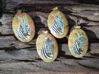 Polished Unakite Pendant with Hand Painted Zebra - Sold Per Item - From South Africa