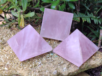 Polished Rose Quartz Pyramids x 3 From Madagascar