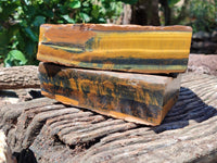 Polished On One Side Tiger's Eye Slabs x 2 From Prieska, South Africa