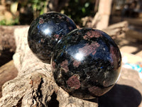 Polished Rare Iolite Spheres with Pink Feldspar Spots x 5 From Madagascar