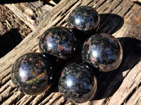 Polished Rare Iolite Spheres with Pink Feldspar Spots x 5 From Madagascar