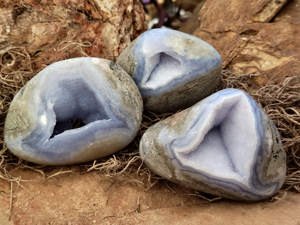 Polished Blue Lace Agate Geodes x 6 From Nsanje, Malawi