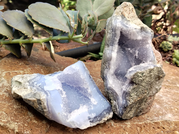 Natural Blue Lace Agate Geode Specimens x 3 From Nsanje, Malawi