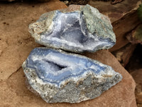 Natural Blue Lace Agate Geode Specimens x 3 From Nsanje, Malawi