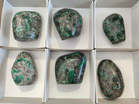 Polished Emerald Mica In Matrix Standing Free Forms x 6 From Mutoko, Zimbabwe