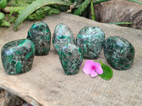 Polished Emerald Mica In Matrix Standing Free Forms x 6 From Mutoko, Zimbabwe