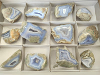 Polished Blue Lace Agate Geodes x 12 From Nsanje, Malawi