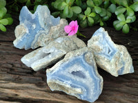 Natural Blue Lace Agate Geode Specimens x 4 From Nsanje, Malawi